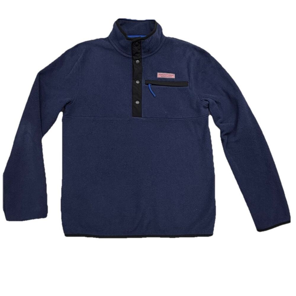VINEYARD VINES Mens XS Harbor Fleece Pullover Navy Blue 1/4 Snap